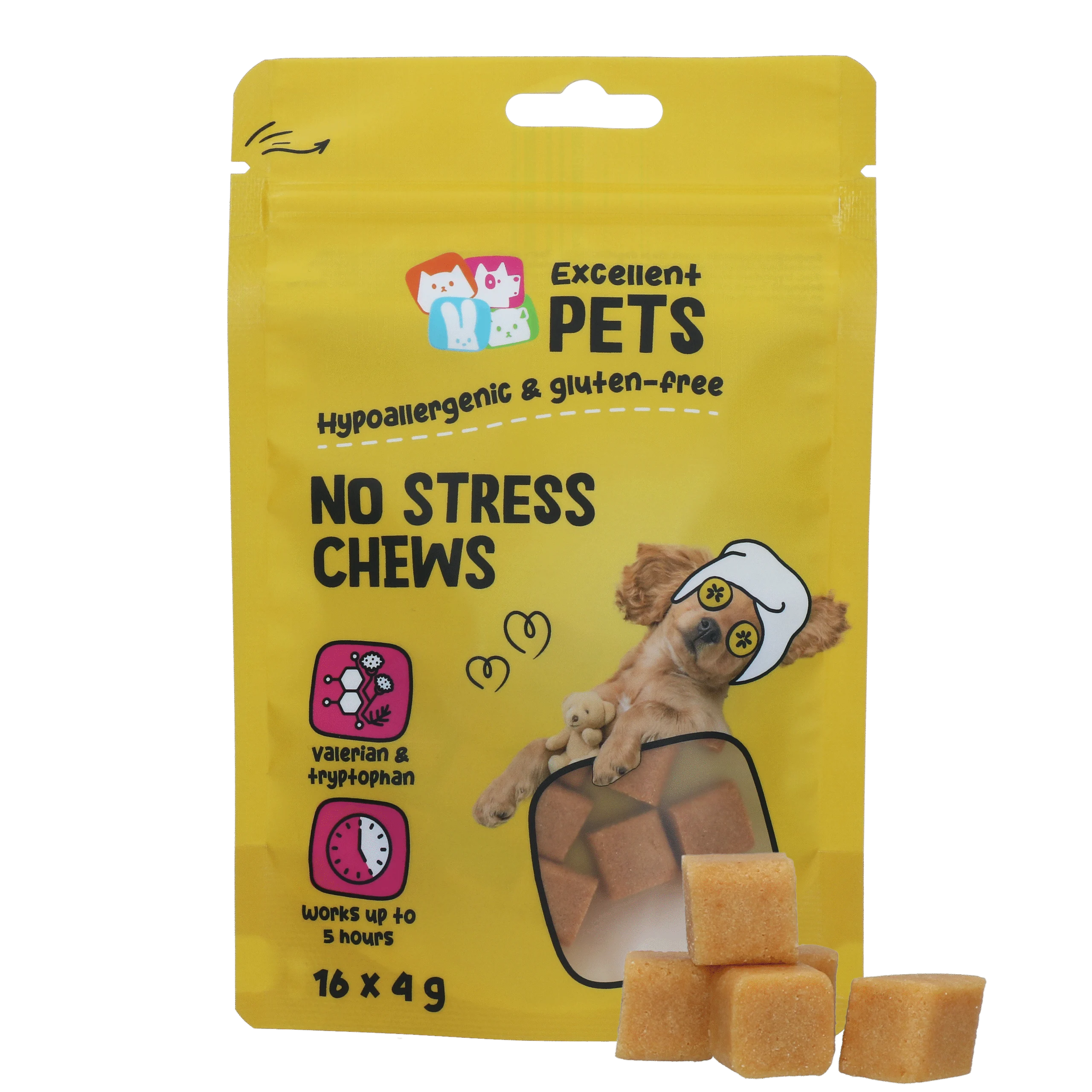 Recompense moi de mestecat pentru câini, în situații stresante, 16 x 4 g – Excellent Pets No Stress Soft Chews - imagine 1