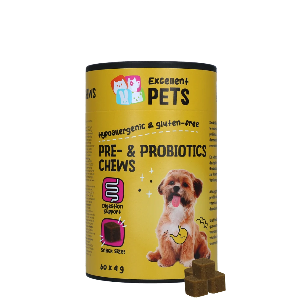 EXCE5050A.png Supliment pentru câini cu prebiotice și probiotice, 60 de bucăți – Excellent Pets Pre- & Probiotics Chews - imagine 1