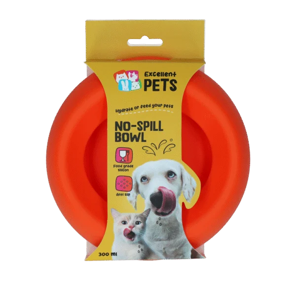 Bol din silicon pentru hrană și apă, cu margine anti vărsare, 300 ml, portocaliu – Excellent Pets No-Spill Bowl