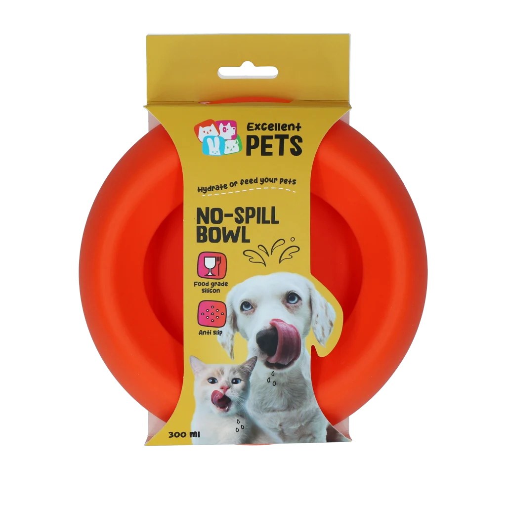 Bol din silicon pentru hrană și apă, cu margine anti vărsare, 300 ml, portocaliu – Excellent Pets No-Spill Bowl - imagine 1