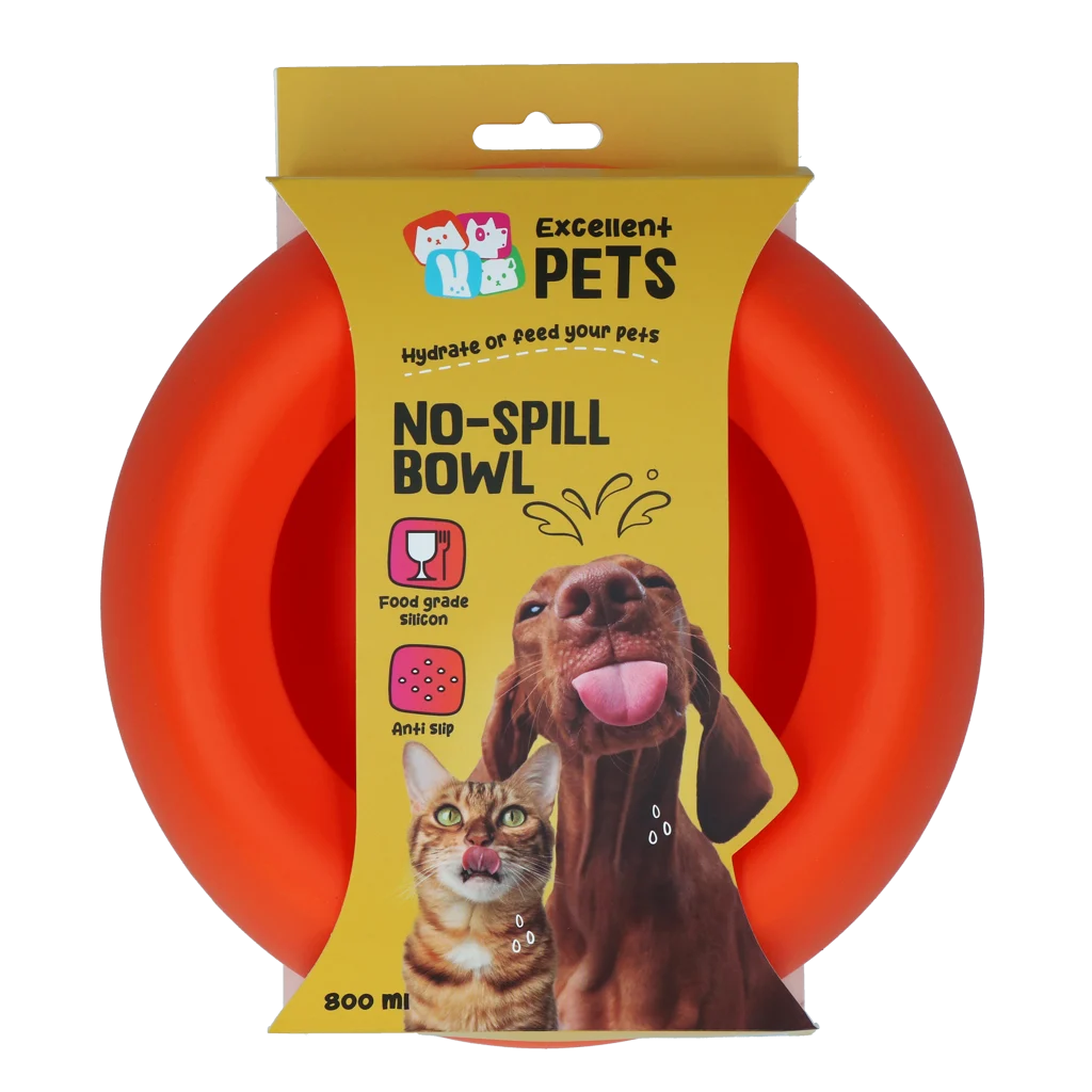 Bol pentru hrană și apă pentru câini, din silicon, cu margine anti-vărsare, 800 ml, portocaliu – Excellent Pets No-Spill Bowl - imagine 1