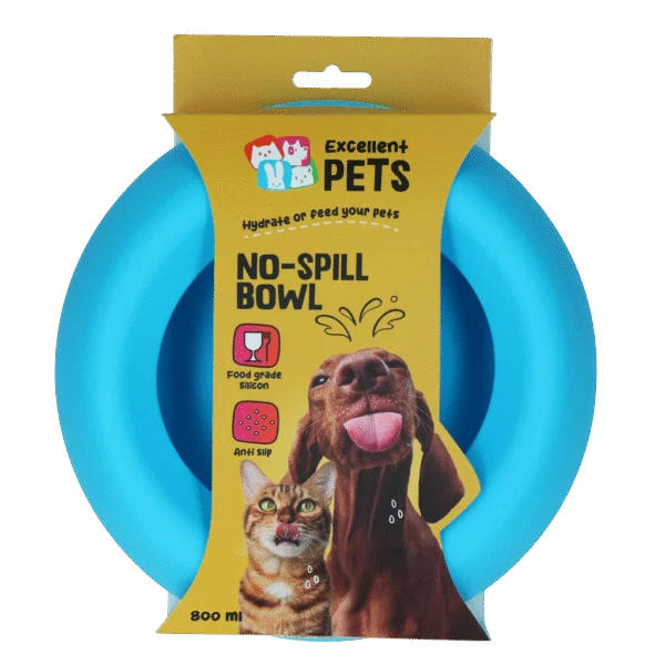 Bol pentru hrană și apă pentru câini, din silicon, cu margine anti-vărsare, 800 ml, albastru – Excellent Pets No-Spill Bowl