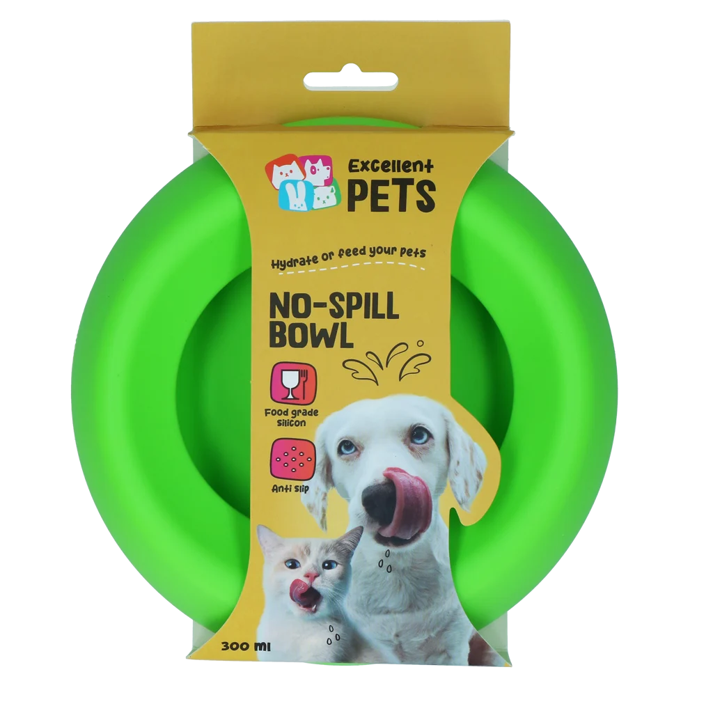 Bol pentru hrană și apă pentru câini, din silicon, cu margine antiîmprăștiere, 300 ml, verde – Excellent Pets No-Spill Bowl - imagine 1