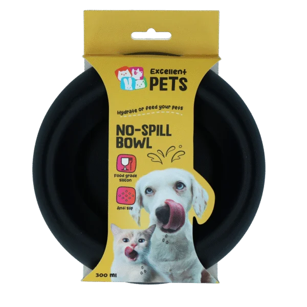 Bol pentru hrană și apă pentru câini, din silicon, cu margine anti vărsare, 300 ml, antracit – Excellent Pets No-Spill Bowl