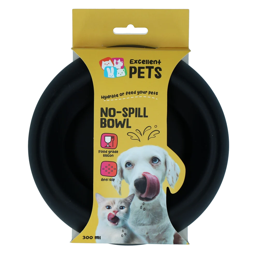 Bol pentru hrană și apă pentru câini, din silicon, cu margine anti vărsare, 300 ml, antracit – Excellent Pets No-Spill Bowl - imagine 1