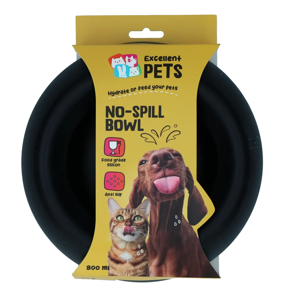 Bol pentru hrană și apă pentru câini, din silicon, cu margine anti vărsare, 800 ml, antracit – Excellent Pets No-Spill Bowl - imagine 1