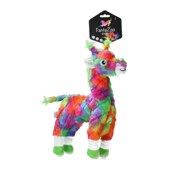 Jucărie de pluș pentru câini din material reciclat, cu piuitor, L, 32 x 16 cm – FantaZoo Giraffe