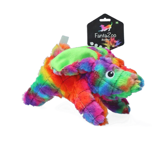 Jucărie de pluș pentru câini din material reciclat, cu chițăitoare, M, 23 x 13 cm – FantaZoo Bunny