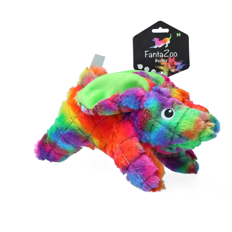 Jucărie de pluș pentru câini din material reciclat, cu chițăitoare, M, 23 x 13 cm – FantaZoo Bunny - imagine 1
