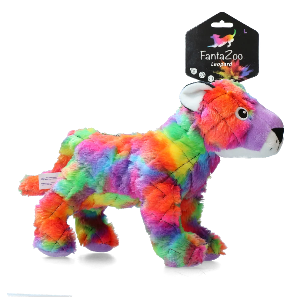 Jucărie de pluș leopard pentru câini, cu chițăitoare, L, 32 x 16 cm – FantaZoo Leopard - imagine 1