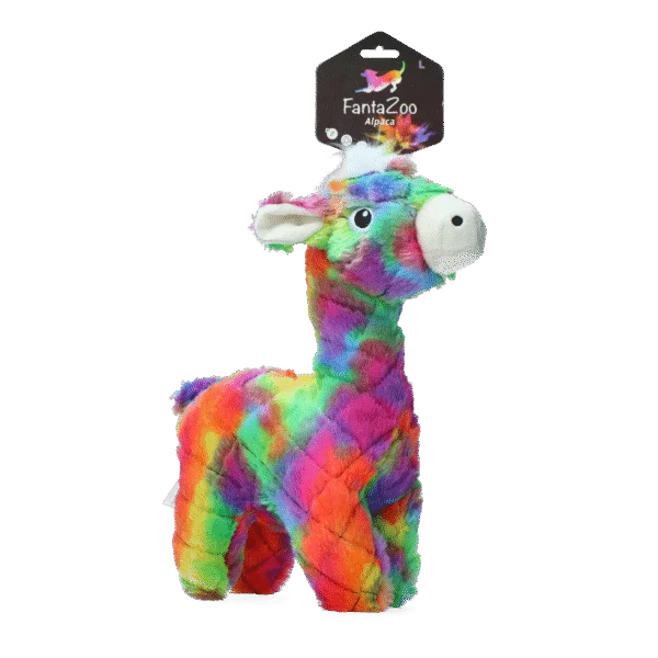 Jucărie de pluș pentru câini din material reciclat, cu chițăitoare, L, 32 x 16 cm – FantaZoo Alpaca