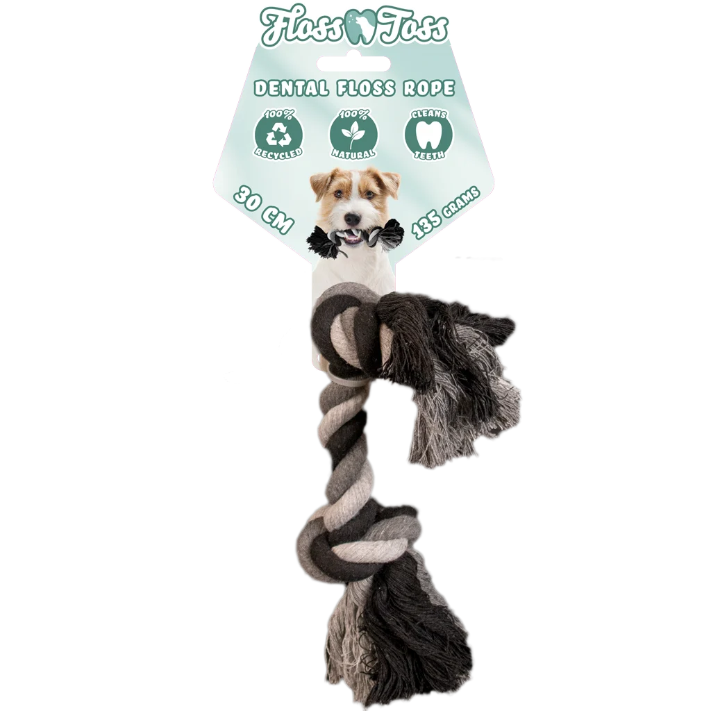 Frânghie din bumbac pentru câini, cu 2 noduri, 30 cm – Floss Toss Natural Dental Ropes Dental Rope 2 Knot - imagine 1