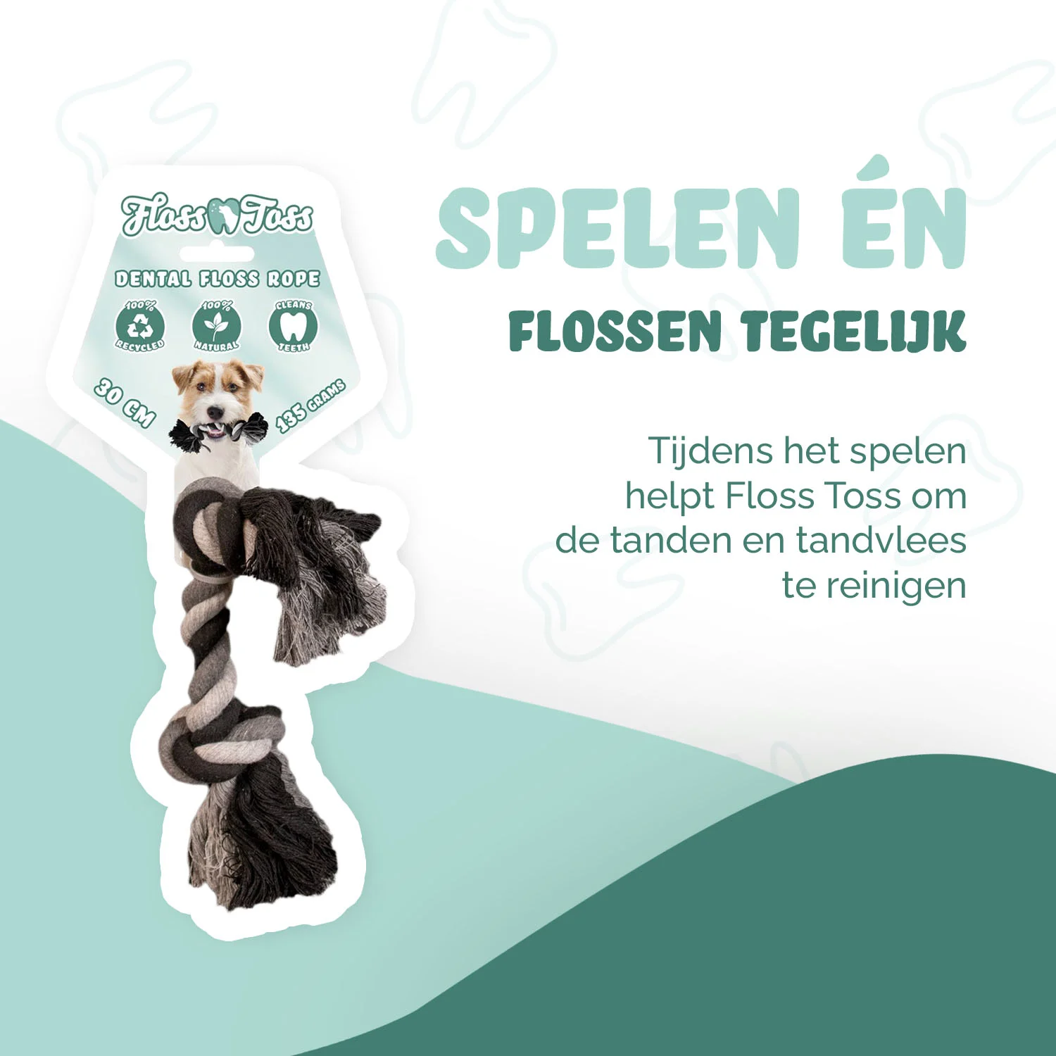 Frânghie din bumbac pentru câini, cu 2 noduri, 30 cm – Floss Toss Natural Dental Ropes Dental Rope 2 Knot - imagine 3