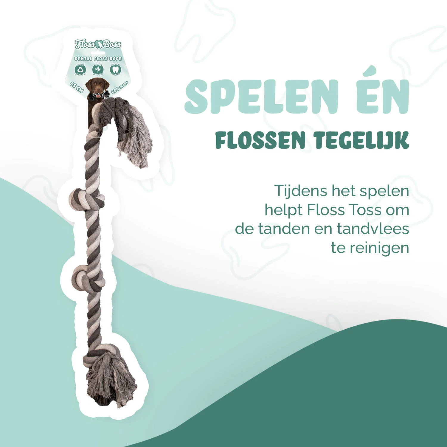 Frânghie din bumbac pentru câini, cu 4 noduri, 85 cm – Floss Toss Natural Dental Ropes Dental Rope 4 Knot - imagine 2