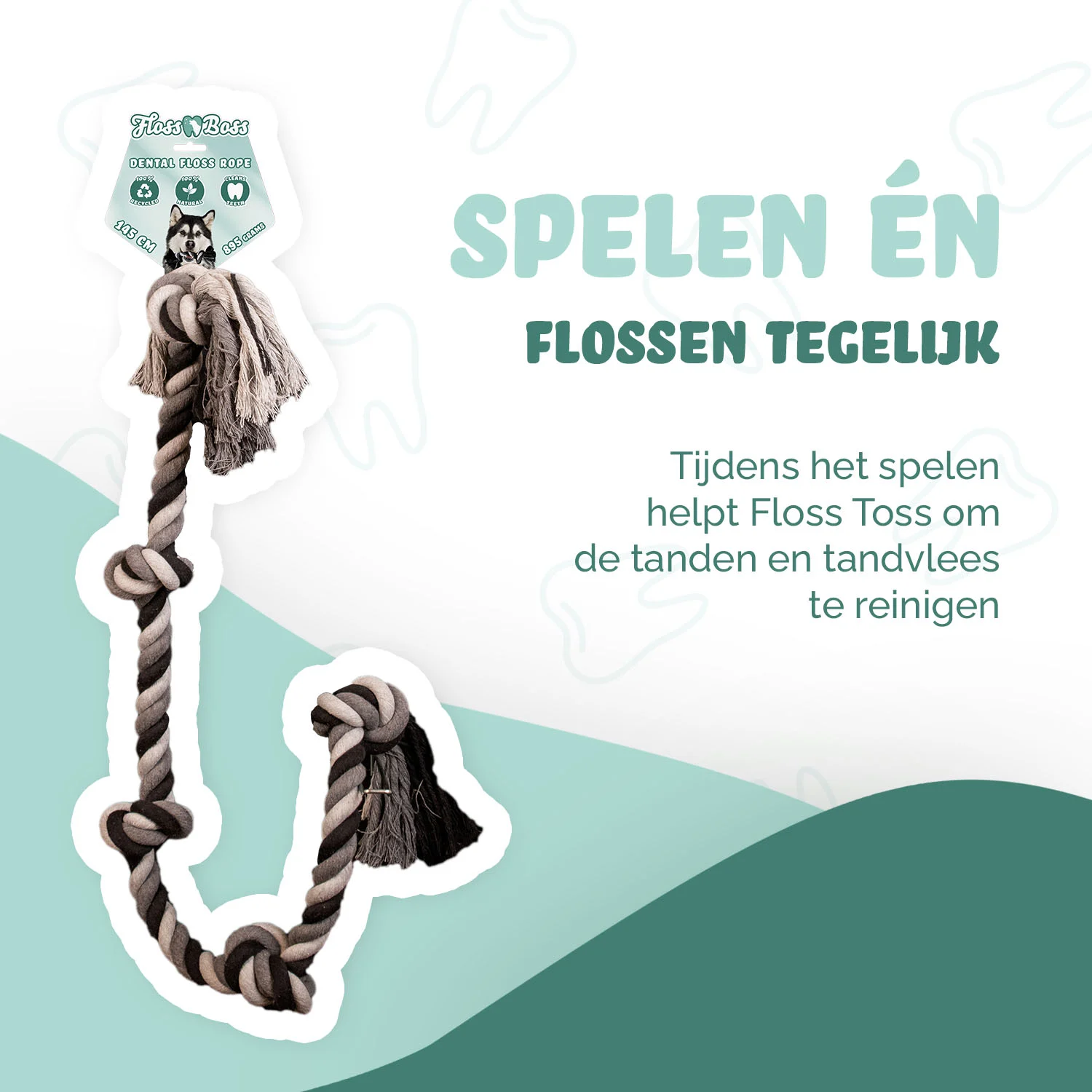 Frânghie pentru câini din bumbac cu 5 noduri, 145 cm – Floss Toss Natural Dental Ropes Dental Rope 5 Knot - imagine 2