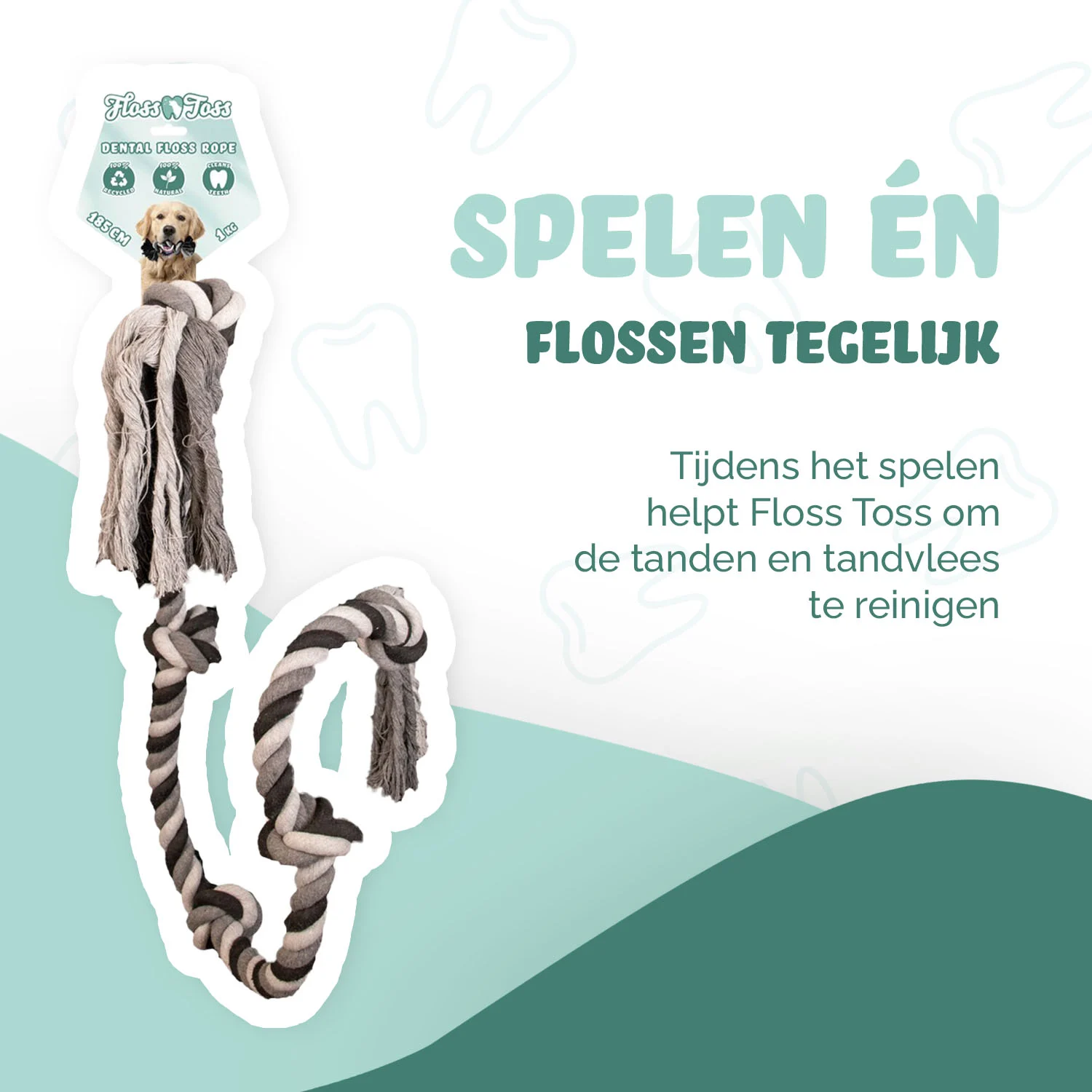 Frânghie din bumbac pentru câini, cu 5 noduri, 185 cm – Floss Toss Natural Dental Ropes Dental Rope 5 Knot - imagine 2