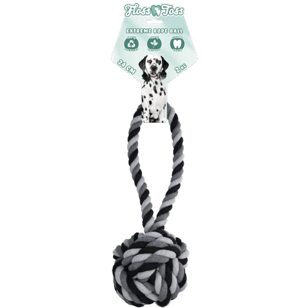 Frânghie pentru câini din bumbac cu minge, 60 cm – Floss Toss Natural Dental Ropes Dental Rope Exteme Tug and Ball
