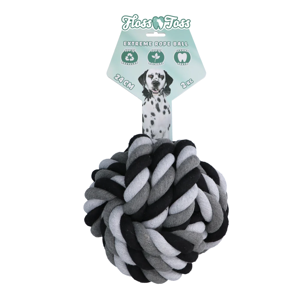 Frânghie pentru ros cu minge, din bumbac, 24 cm – Floss Toss Natural Dental Ropes Dental Rope Exteme Ball - imagine 1