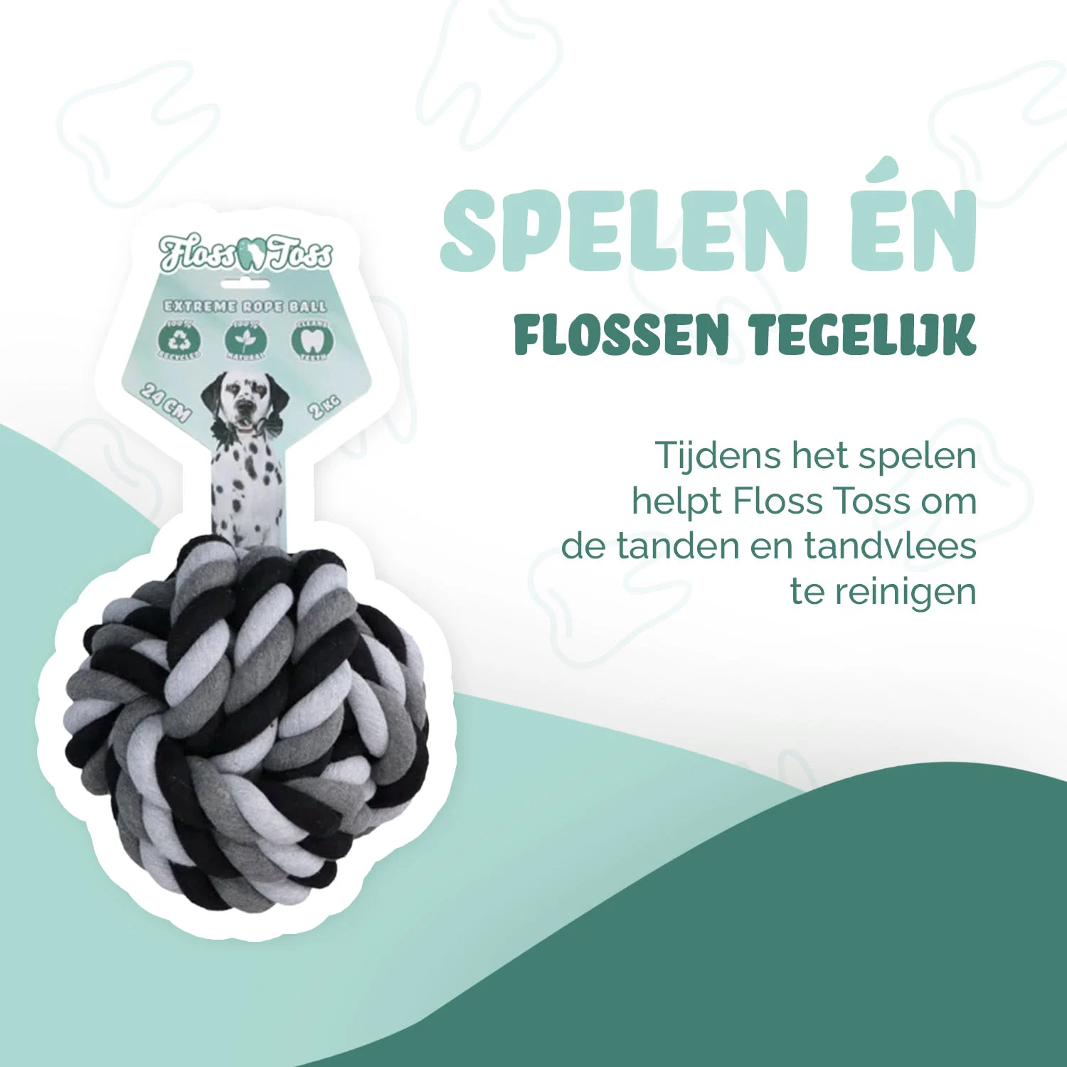 Frânghie pentru ros cu minge, din bumbac, 24 cm – Floss Toss Natural Dental Ropes Dental Rope Exteme Ball - imagine 2
