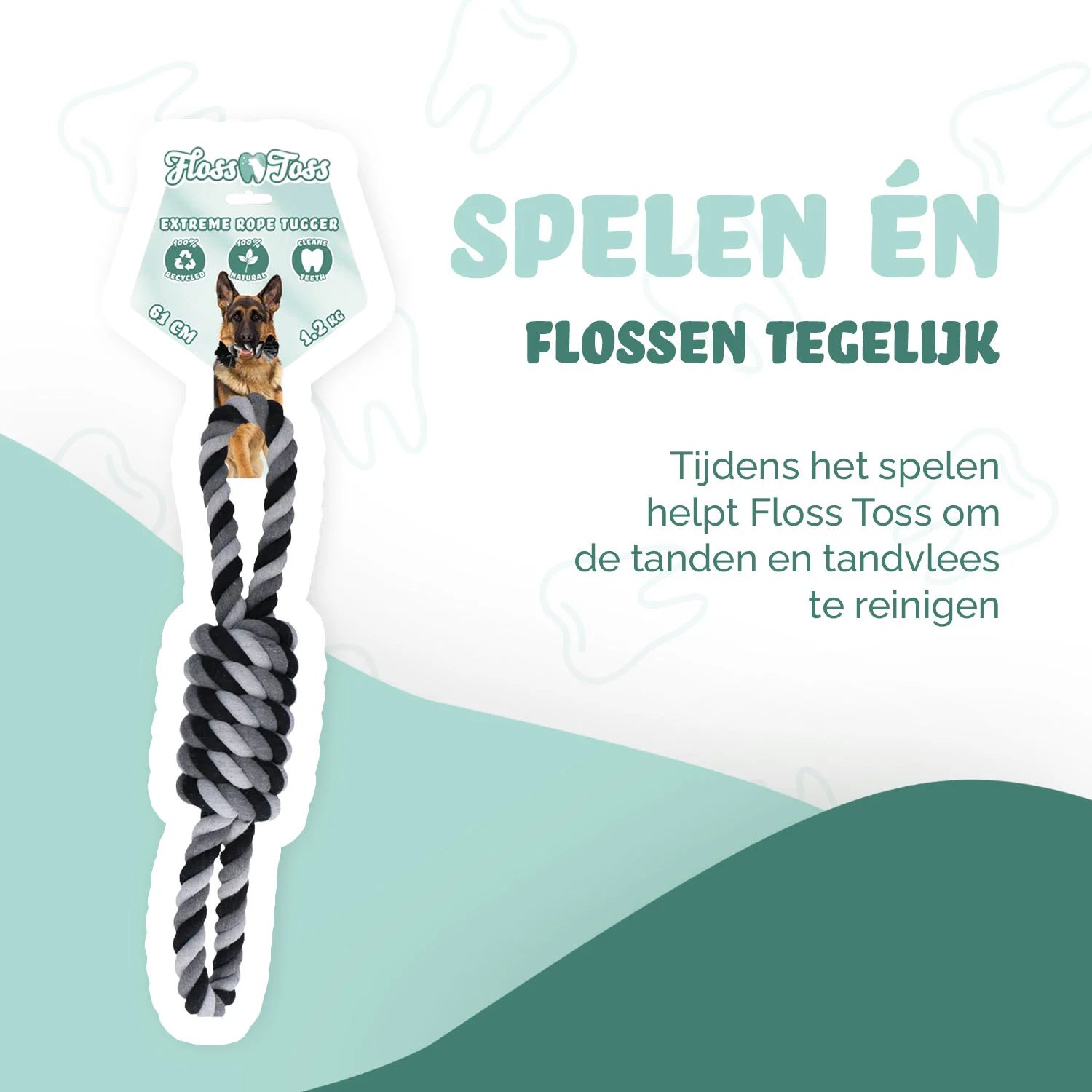 Jucărie din frânghie de bumbac pentru câini, 61 cm – Floss Toss Natural Dental Ropes Dental Rope Exteme 8-Tugger - imagine 2