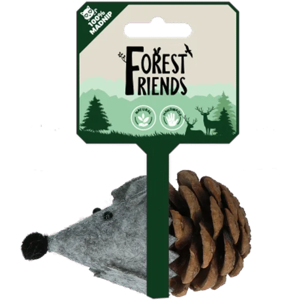 Șoricel de jucărie pentru pisici din con și pâslă, cu Madnip, gri, 8 cm – Forest Friends Mouse