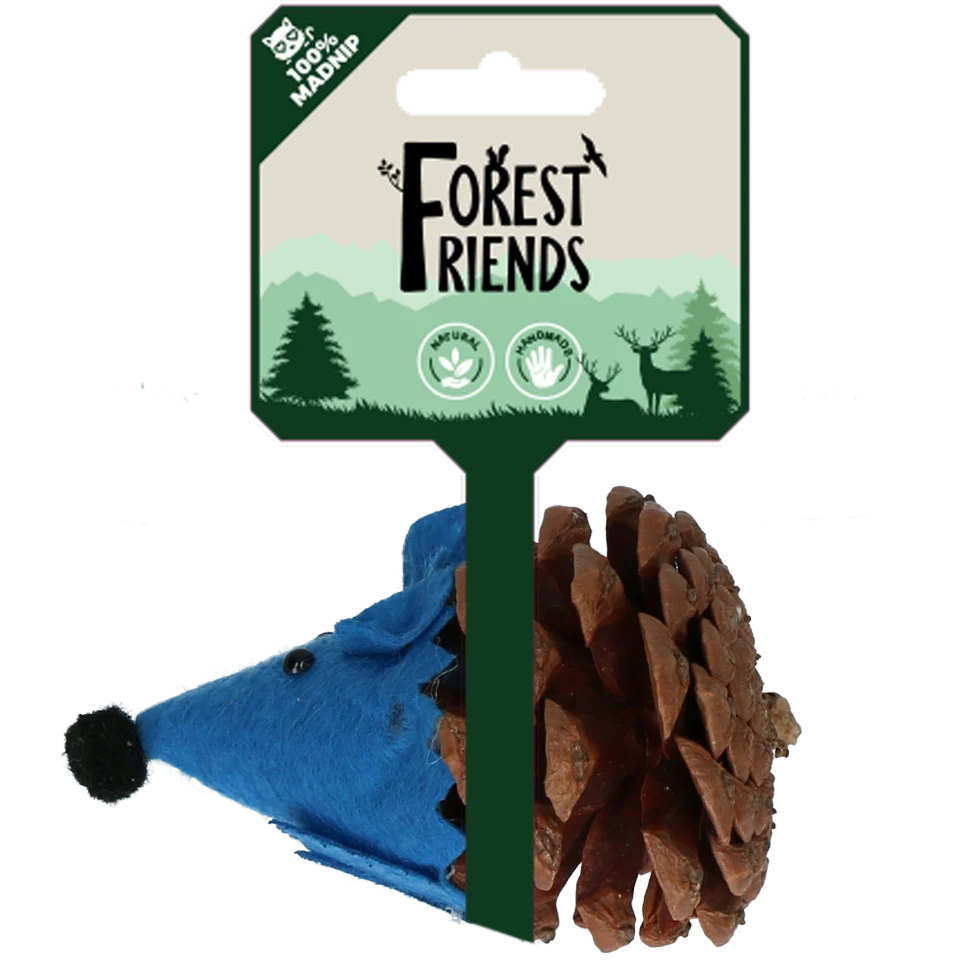 Șoricel de jucărie pentru pisici din con de pin și fetru, cu Madnip, albastru, 8 cm – Forest Friends Mouse - imagine 1
