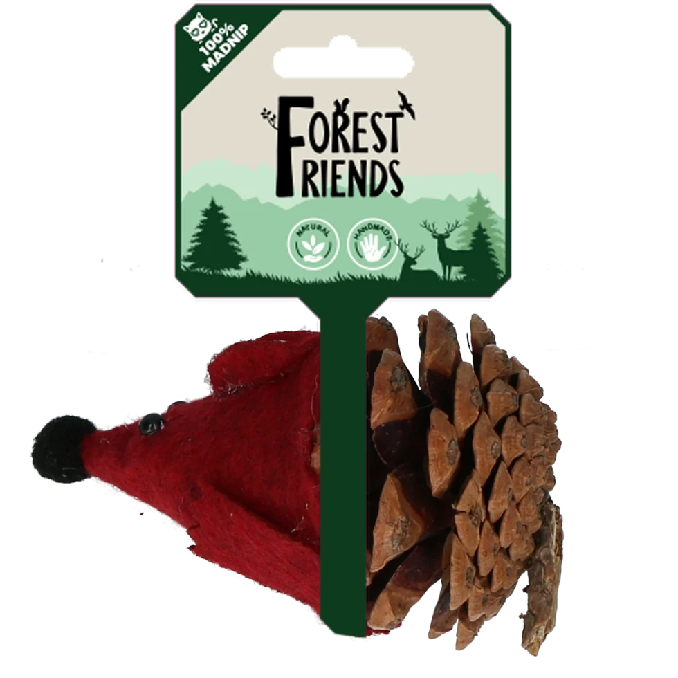 Șoricel de jucărie pentru pisici din con de pin și pâslă, cu Madnip, roșu, 8 cm – Forest Friends Mouse - imagine 1