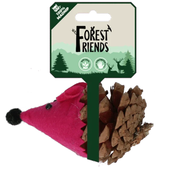 Șoricel de jucărie pentru pisici, din con de pin și pâslă, cu Madnip, roz, 8 cm – Forest Friends Mouse