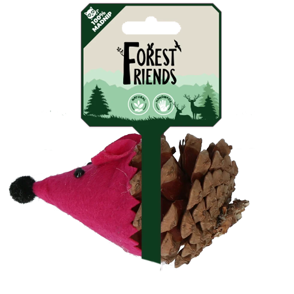 Șoricel de jucărie pentru pisici, din con de pin și pâslă, cu Madnip, roz, 8 cm – Forest Friends Mouse - imagine 1