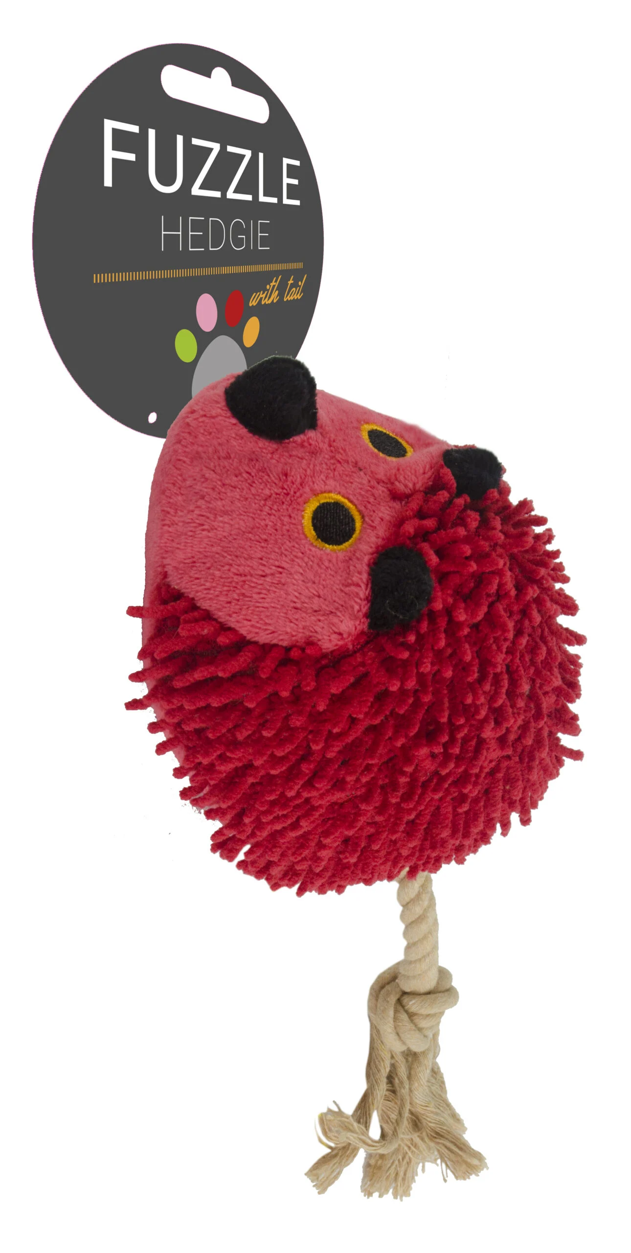 Jucărie de pluș pentru câini, arici cu coadă din frânghie și chițăitoare, roșu, 15 x 20 cm – Fuzzle Hedgie With Tail - imagine 2