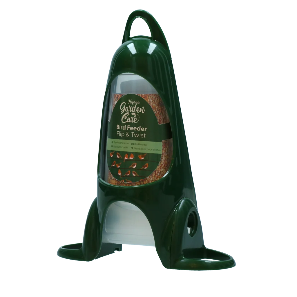 Hrănitoare pentru păsări cu inel de odihnă și 2 orificii, 1200 g – Hofman Garden Care Bird Feeder Flip & Twist - imagine 1