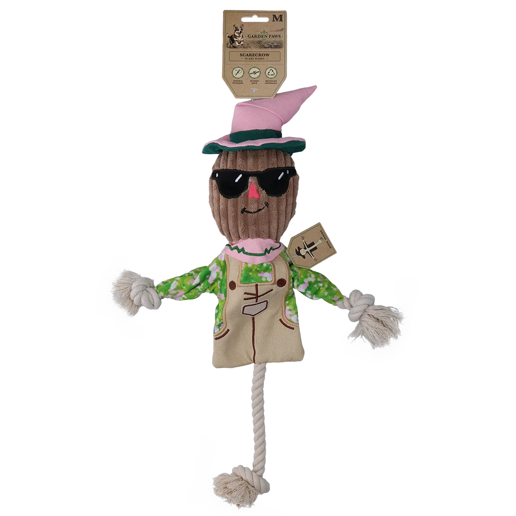 GARD0010M.png Jucărie de tras sperietoare de ciori, cu corp foșnitor și frânghie – Garden Paws Scarecrow Scary Harry M - imagine 1