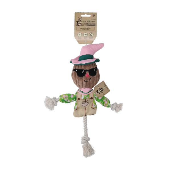 Jucărie de tras în formă de sperietoare de ciori, cu corp foșnitor și frânghie – Garden Paws Scarecrow Scary Harry S