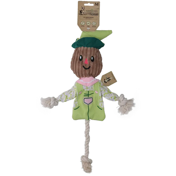 Jucărie de tras, sperietoare de ciori cu corp foșnitor și frânghie – Garden Paws Scarecrow Indy Fields M