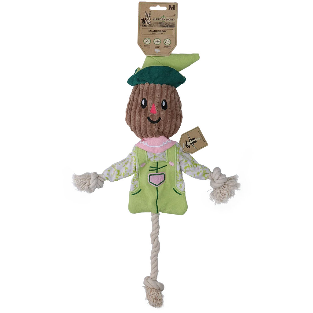 Jucărie de tras, sperietoare de ciori cu corp foșnitor și frânghie – Garden Paws Scarecrow Indy Fields M - imagine 1