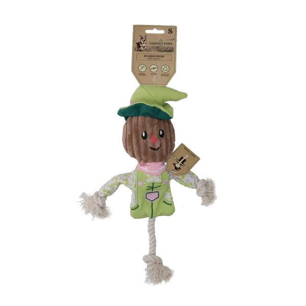 Jucărie de tras în formă de sperietoare, cu corp foșnitor și frânghie – Garden Paws Scarecrow Indy Fields S