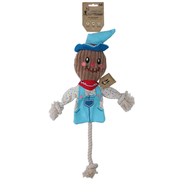 Jucărie de tras în formă de sperietoare, cu corp foșnitor și frânghie – Garden Paws Scarecrow Calvin Crow M