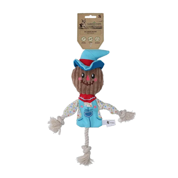 Jucărie de tras în formă de sperietoare, cu corp foșnitor și frânghie – Garden Paws Scarecrow Calvin Crow S