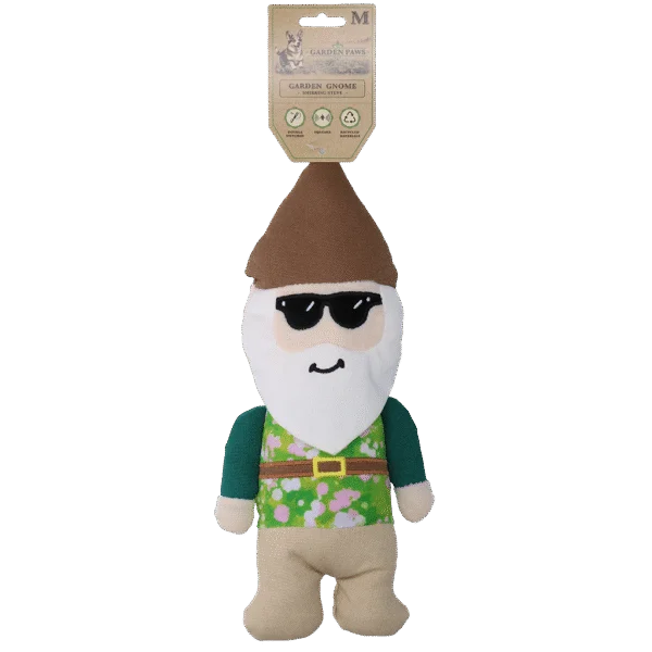 Jucărie de pluș pentru câini, pitic de grădină cu chițăitoare M – Garden Paws Garden Gnome Smirking Steve M