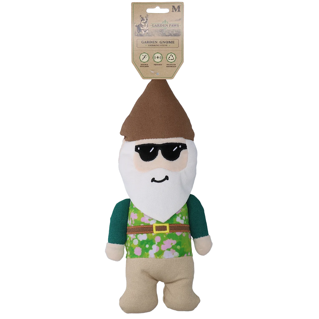 Jucărie de pluș pentru câini, pitic de grădină cu chițăitoare M – Garden Paws Garden Gnome Smirking Steve M - imagine 1