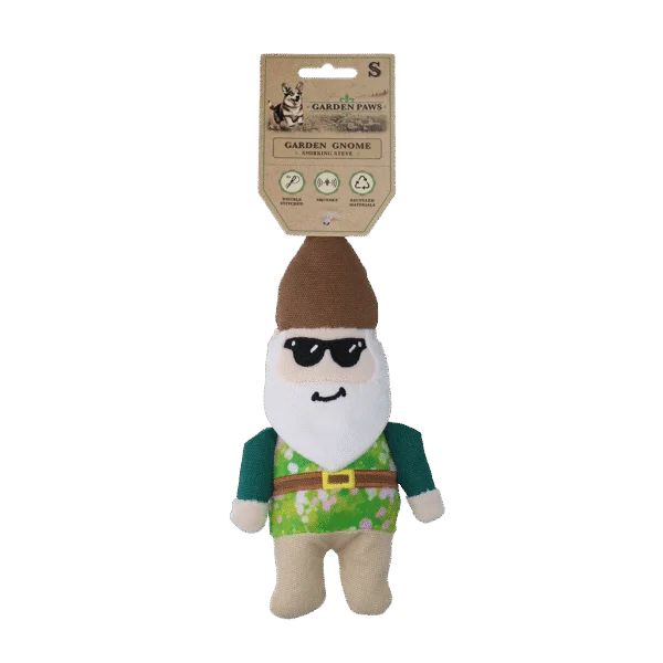 Jucărie de pluș pentru câini, pitic de grădină cu chițăitoare S – Garden Paws Garden Gnome Smirking Steve S