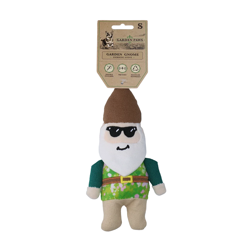 Jucărie de pluș pentru câini, pitic de grădină cu chițăitoare S – Garden Paws Garden Gnome Smirking Steve S - imagine 1