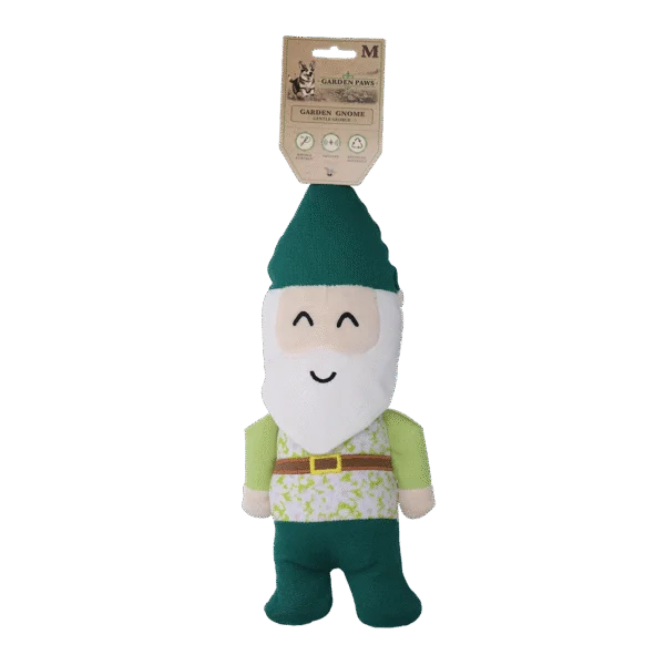 Jucărie de pluș pentru câini, pitic de grădină cu piuitoare M – Garden Paws Garden Gnome Gentle George M