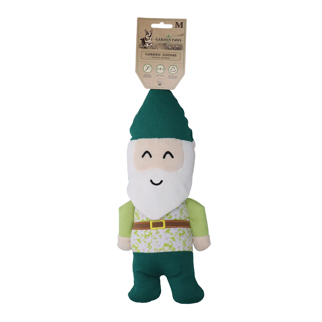 Jucărie de pluș pentru câini, pitic de grădină cu piuitoare M – Garden Paws Garden Gnome Gentle George M - imagine 1