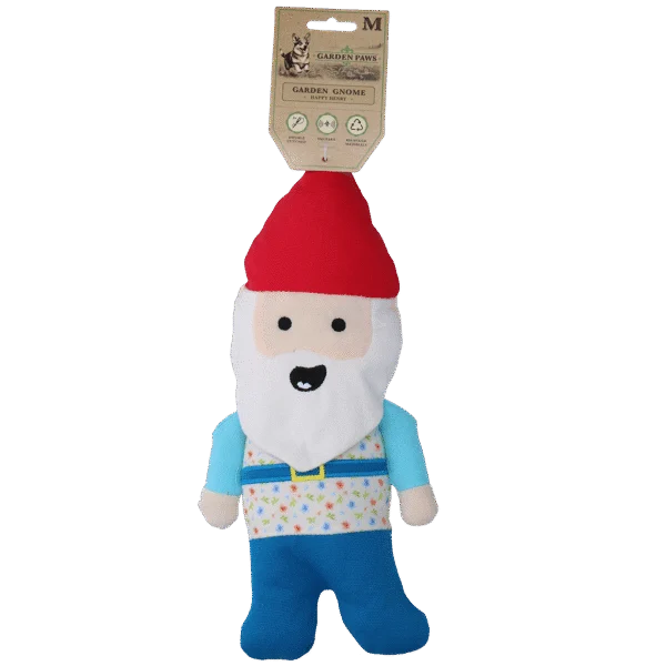 Jucărie de pluș pentru câini, pitic de grădină cu chițăitoare M – Garden Paws Garden Gnome Happy Henry M