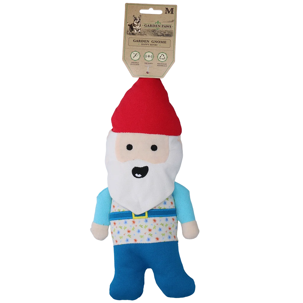 Jucărie de pluș pentru câini, pitic de grădină cu chițăitoare M – Garden Paws Garden Gnome Happy Henry M - imagine 1