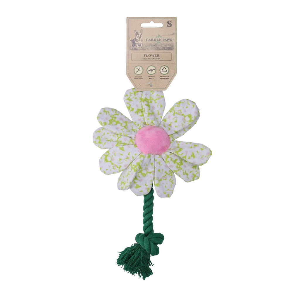 Jucărie de pluș pentru câini, floare cu funie, S – Garden Paws Flower Spring Sakura - imagine 1