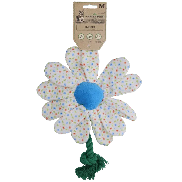 Jucărie de pluș pentru câini în formă de floare, cu frânghie, M – Garden Paws Flower Sky Flowers