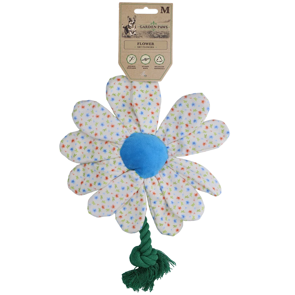 Jucărie de pluș pentru câini în formă de floare, cu frânghie, M – Garden Paws Flower Sky Flowers - imagine 1