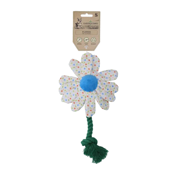 Jucărie de pluș pentru câini în formă de floare, cu frânghie, S – Garden Paws Flower Sky Flowers